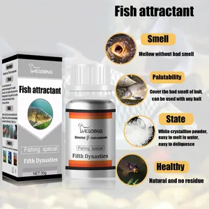 Détail de l'attractif pour poissons Yegbong montrant la poudre cristalline et les ingrédients.