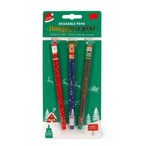 Detailaufnahme eines weihnachtlichen radierbaren Gelschreibersets mit Nikolausmotiv