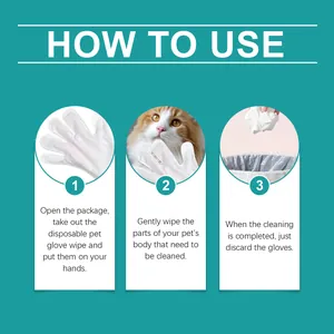 Step-by-step instruction guide for disposable waterless pet grooming gloves for cats and dogs