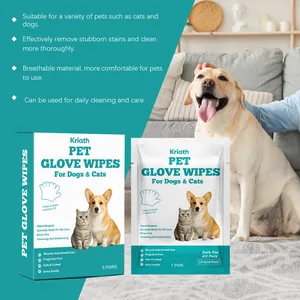 Detail of Kriath pet glove wipes for dogs and cats in waterless bath scene
