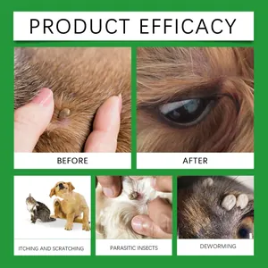 Dettaglio dell'efficacia dello spray antiparassitario per animali contro zecche e prurito