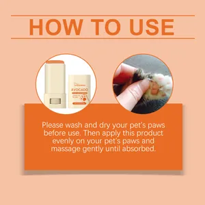 Guide montrant comment utiliser le baume pour pattes YEGBONG sur une patte de chat.