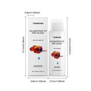 YEGBONG aquarium algaecide bottle and packaging box shown with specific size dimensions