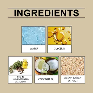 Natural ingredients list for pet deodorizing spray including coconut oil and oat extract.
