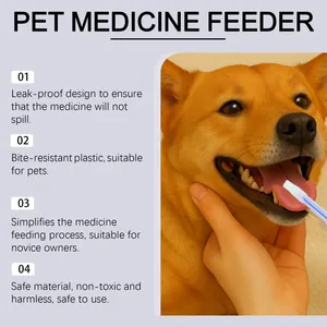 Close-up detail of leak-proof pet medicine feeder used for feeding a dog safely