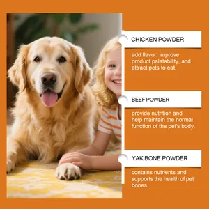 Detail of pet vitamin chewable ingredients including chicken and beef powder