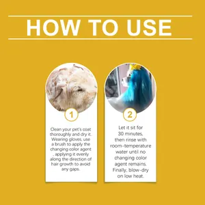 Infografía paso a paso que muestra cómo aplicar tinte para mascotas de forma segura.