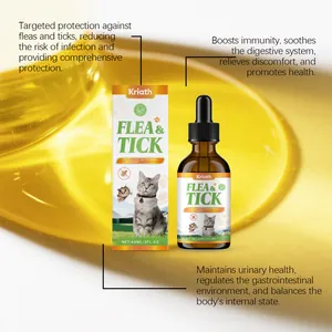 Detail view showing benefits of Kriath flea and tick drops for cats immunity and health.