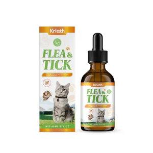 Kriath Flea and Tick Prevention Drops for Cats, 60ml Dropper Bottle and Box Packaging