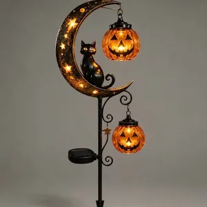 Halloween decorative solar ground lamp featuring black cat moon and pumpkins