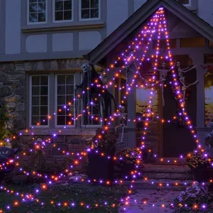 Halloween Glowing Spider Web Decoration Large LED Triangle Net with Remote Control for Outdoor Yard Haunted House Party