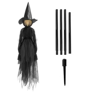 Halloween glowing witch decoration with black dress and ground stakes for yard