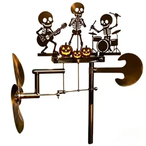 Skeleton metal band kinetic wind spinner for Halloween outdoor garden decor