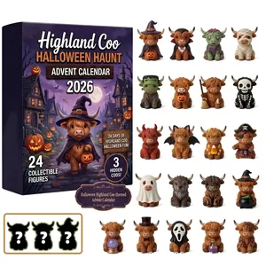 Calendario de Adviento Halloween Spooky Highland Coo con 24 figuras y 3 Coos ocultos misteriosos