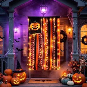 Halloween Quasten-Banner mit LED-Lichtern und Kürbis-Designs für die Veranda-Dekoration
