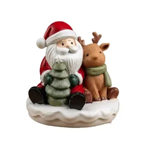 Hand-painted Santa Claus and reindeer resin figurine for Christmas table decoration