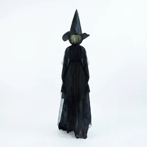 Life-size glowing Halloween witch decoration with black mesh dress and pointed hat