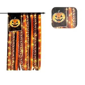 Halloween Baumwollquasten-Banner mit Kürbis-Design und leuchtenden LED-Lichtern