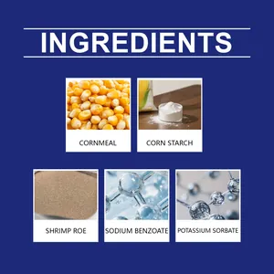Ingredients of brine shrimp egg fish bait: cornmeal, starch, and shrimp roe.