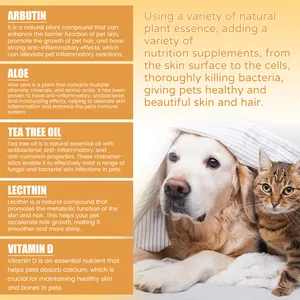 Detalles de la esencia para piel de mascotas con ingredientes naturales como aloe vera