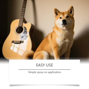 Easy to use pet anti-chew spray for furniture protection featuring a Shiba Inu dog