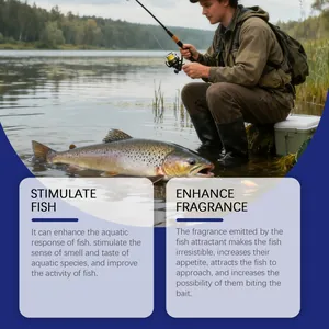 Detail showing fish attractant benefits: stimulating fish and enhancing fragrance.