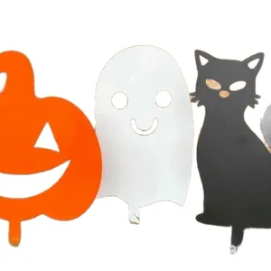 Colorful Halloween metal ornaments set featuring ghost, pumpkin, and black cat figures