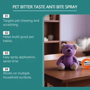 Pet bitter anti-bite spray visualization on toys with training benefits list