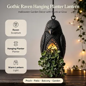 Lanterna fioriera sospesa a forma di corvo gotico con luce calda per decorazioni Halloween