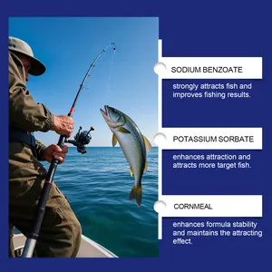 Detail view of fish bait ingredients with sodium benzoate and cornmeal for fishing
