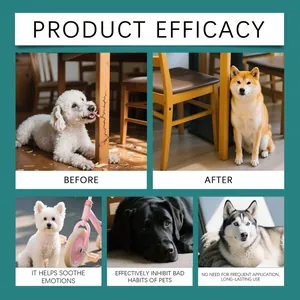 Efficacy of pet anti-chew spray showing before and after furniture protection results