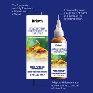 Kriath decapsulated brine shrimp egg fish food lure shown in bottle and box packaging