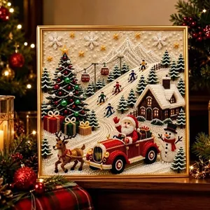 Detailansicht der kunstvollen 3D-Perlentextur auf diesem festlichen Weihnachts-Wandbild.