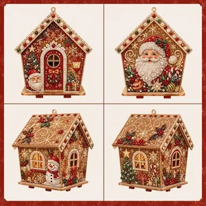 Quatre modèles de maisons de Noël en perles DIY avec motifs de Père Noël et bonhomme