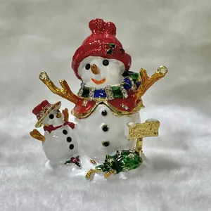 Lujoso joyero de muñeco de nieve de Navidad con brillantes diamantes de imitación