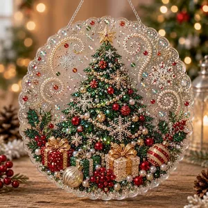 Detailed view of 5D diamond painting Christmas tree ornament pendant with sparkling rhinestones