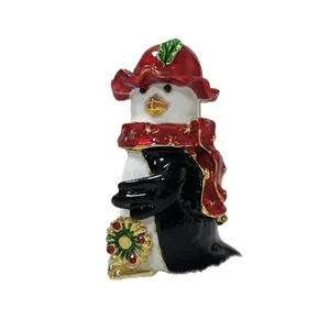 Joyero de muñeco de nieve de Navidad de lujo con gorro rojo, almacenamiento festivo