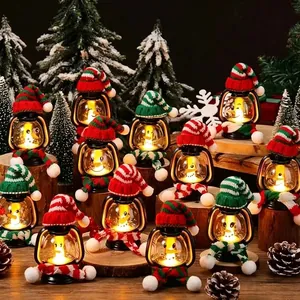 Mini Weihnachts-Schneemann-Laterne mit Strickmütze und Schal, warmes LED-Dekolicht für Feste