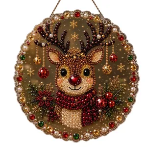 Intricate 5D diamond painting Christmas reindeer hanging ornament decorated with beads