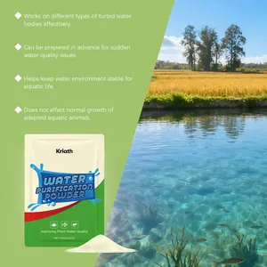 Detailed view of Kriath water purification powder for improving pond water quality.