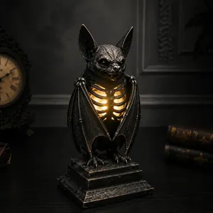 Gothic bat skeleton resin lamp with warm glowing LED interior for Halloween decor