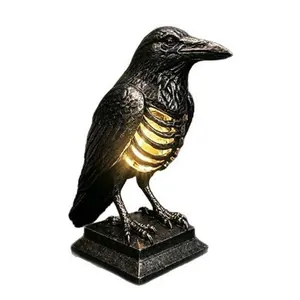 Detailed Raven Skeleton Lamp with warm glowing light for spooky Halloween tabletop decor