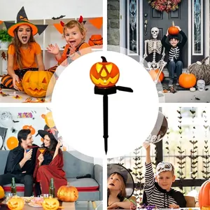 Luce solare da giardino a zucca di Halloween in varie scene di festa di famiglia