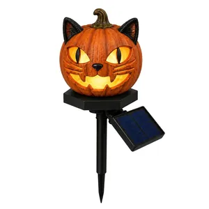 Luce solare da giardino a forma di zucca gatto con LED caldo e picchetto impermeabile