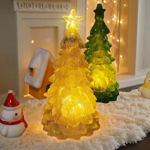 Close-up of glowing iceberg star Christmas tree night lights on a cozy white rug