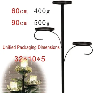 Detailed view showing sizes and weights of the black three-tier metal candle holder