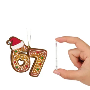 Christmas 67 gingerbread acrylic ornament decoration with 2025 Santa hat and hanging string