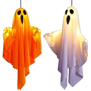 Detailed view showing the glowing effect of fabric Halloween hanging ghost decorations