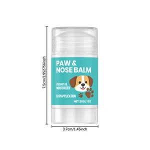Dimensioni del balsamo per zampe di animali, mostrate come 7,5 cm di altezza e 3,7 cm di larghezza.