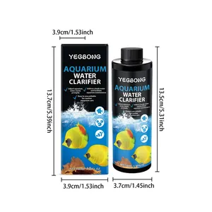 Detailed dimensions of 100ml YEGBONG aquarium water clarifier bottle and box